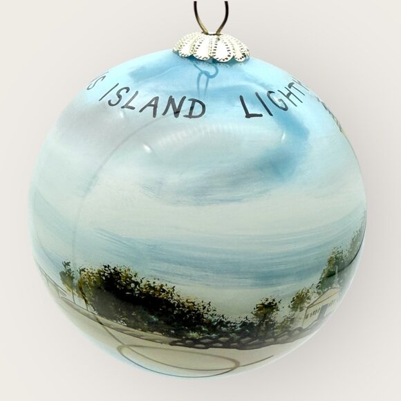 St Simons Island Lighthouse Hand Painted Glass Ornament Coastal Beach Scene - Picture 3 of 4